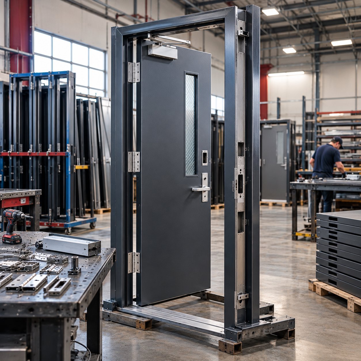Custom Hollow Metal Welded Door and Frame Fabrication in Shop